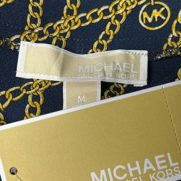 NWT Michael Kors Navy Chain Link Peasant Tie Pullover Top Sz M - Picture 6 of 6